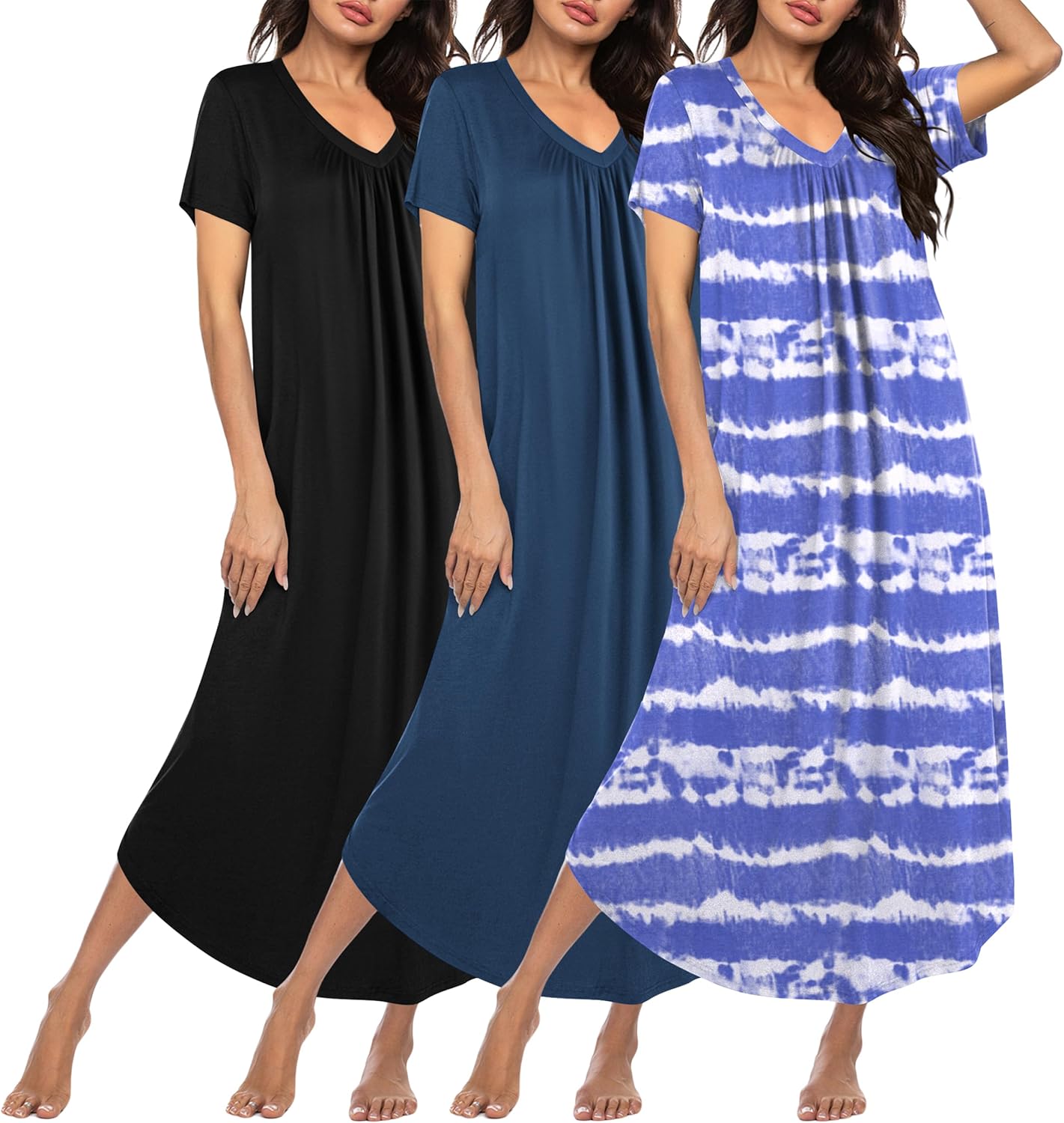 Ekouaer 3 Pack Long Nightgowns for Women Plus Size Comfort
