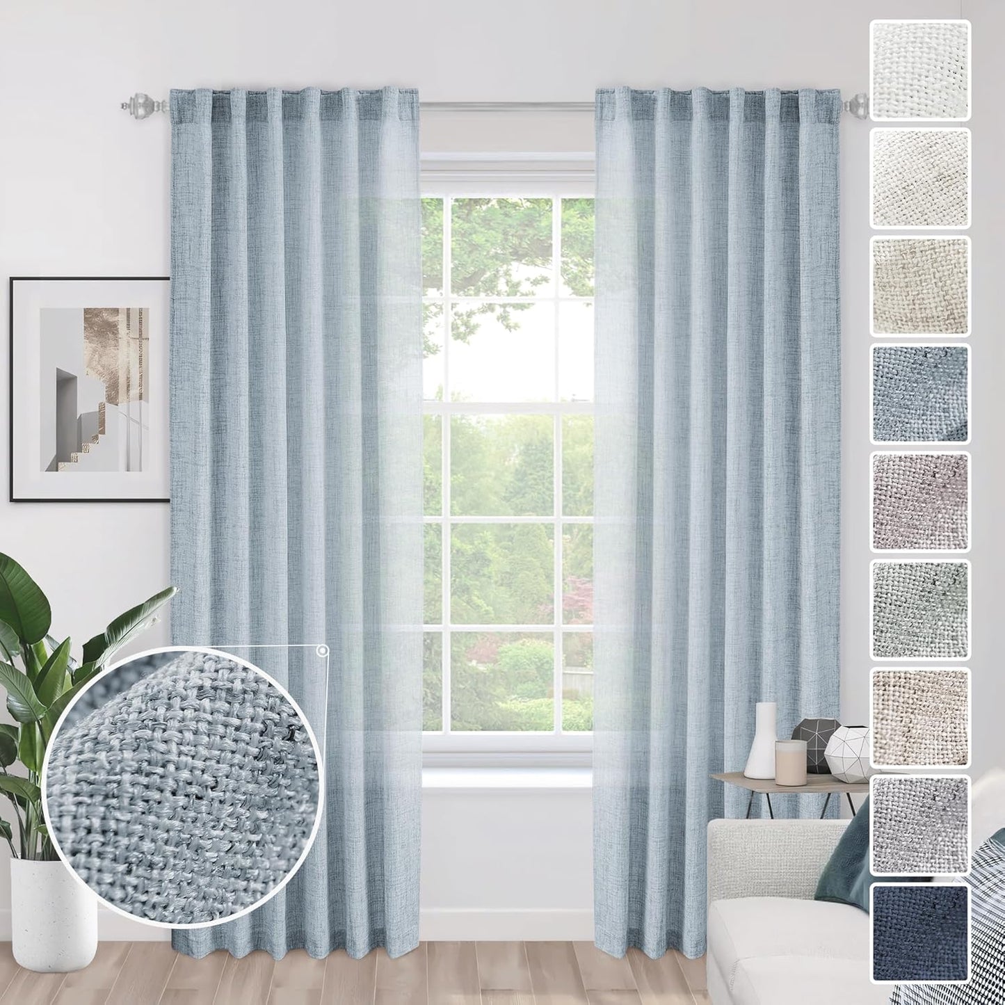 Light Grey Blue Linen Curtains for Modern Farmhouse Style Rooms