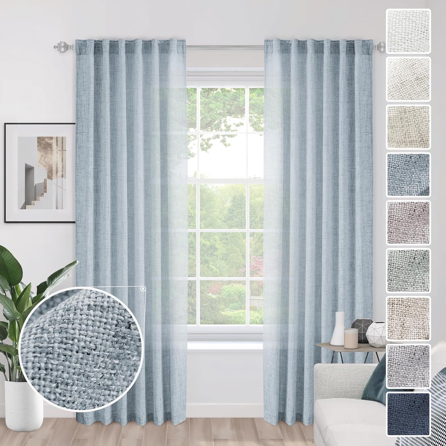 Light Grey Blue Linen Curtains for Modern Farmhouse Style Rooms