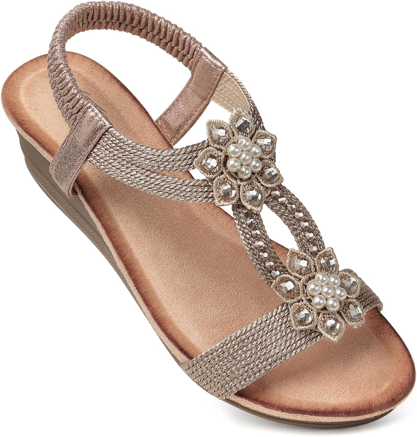 Womens Wedge Sandals with Flower Design for Summer Comfort