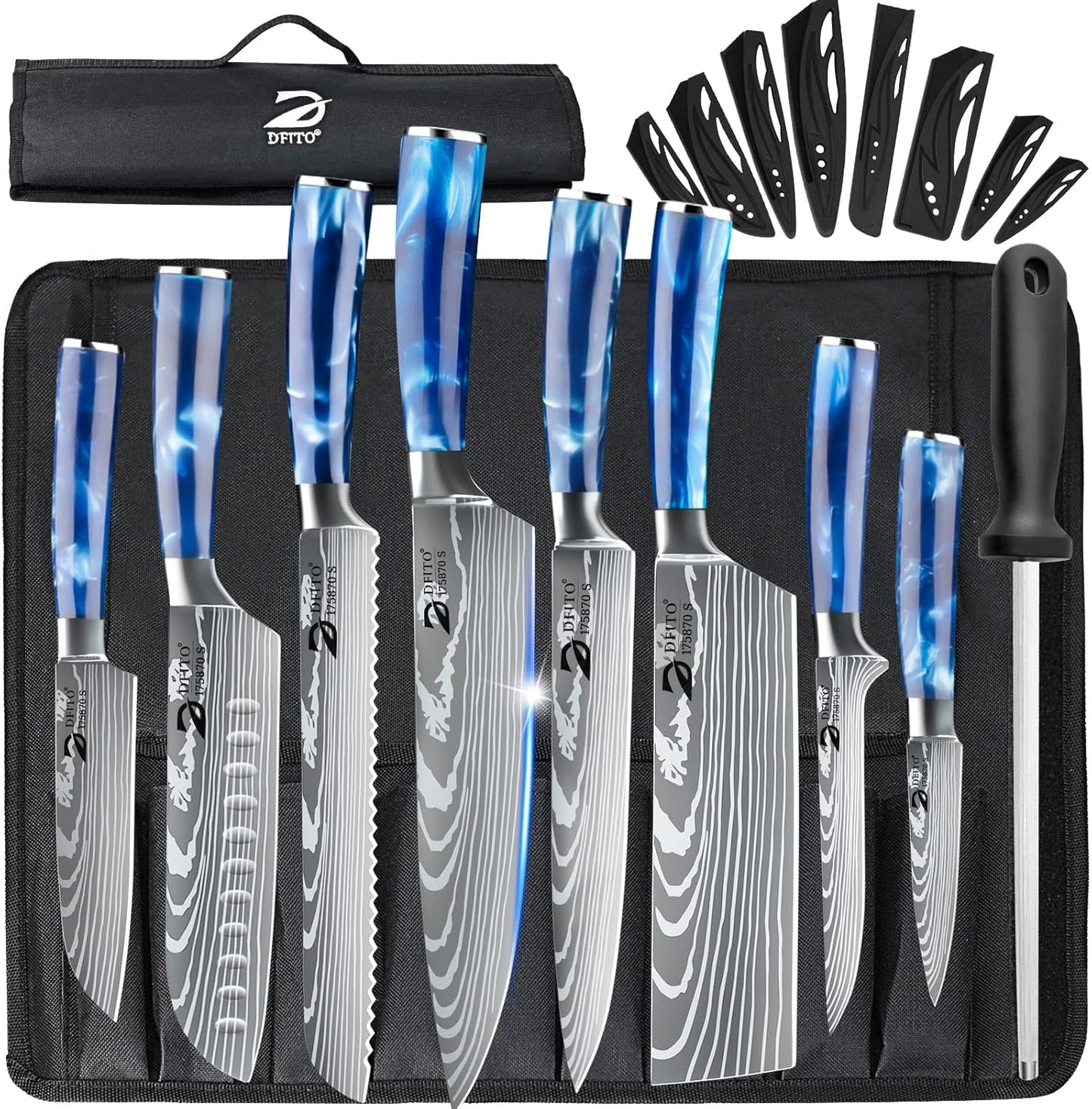 Professional 9 Piece Chef Knife Set with Roll Bag for Kitchen
