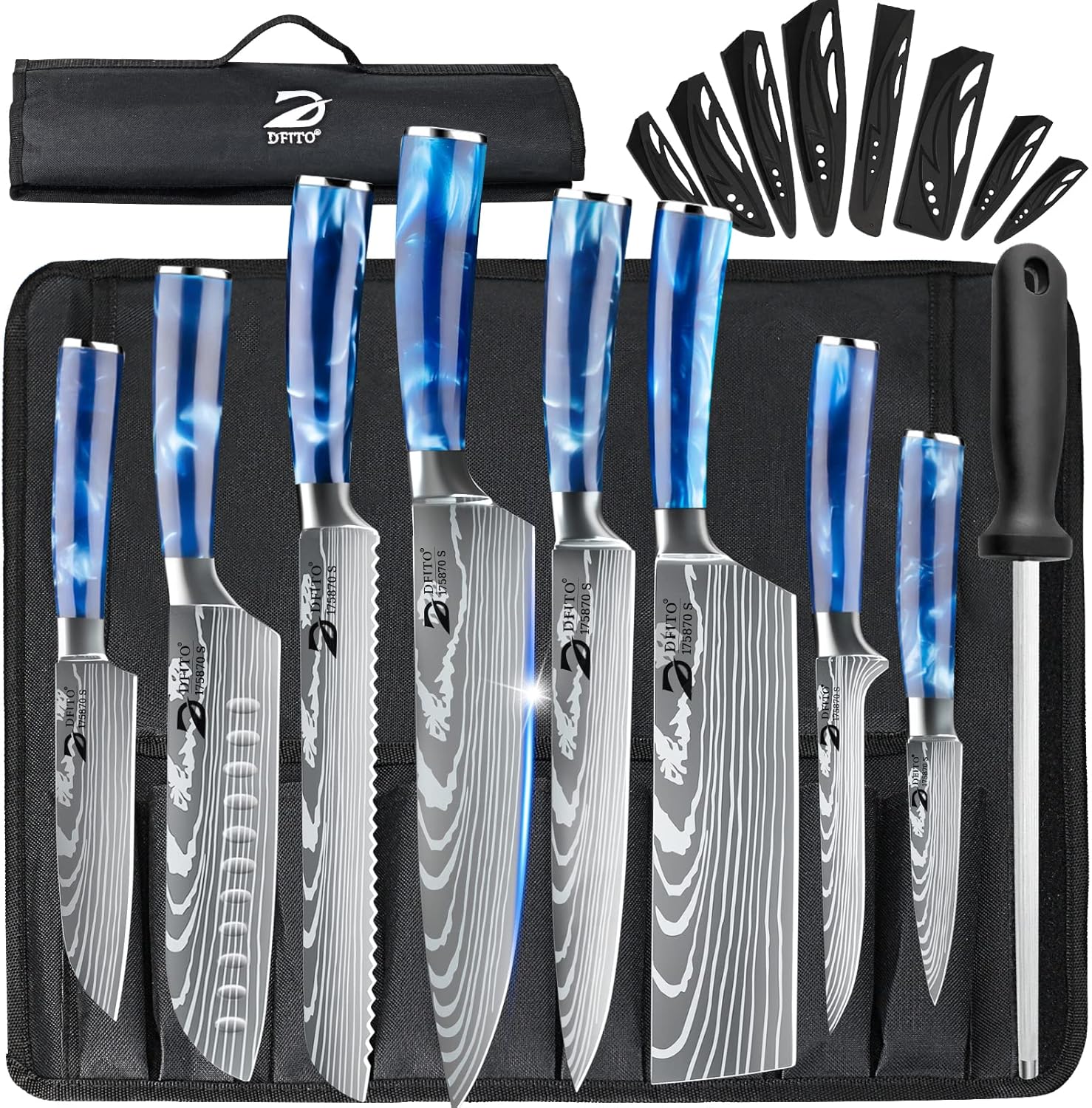 Professional 9 Piece Chef Knife Set with Roll Bag for Kitchen