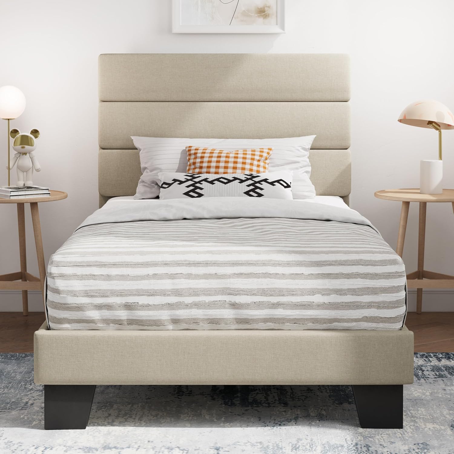 SHA CERLIN Twin Platform Bed Frame with Upholstered Headboard