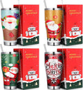 30 oz Christmas Tumbler 4-Pack with Lid and Straw - Festive Insulated