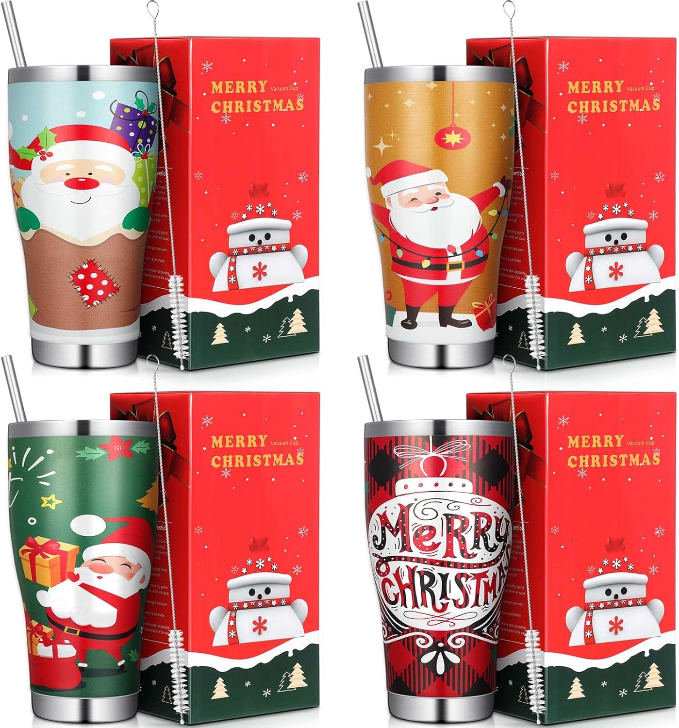 Mifoci 30 oz Christmas Tumblers with Lid and Straw - 4 Pcs Set