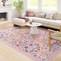 Floral 8x10 Area Rug - Washable Pink Vintage Botanical Accent