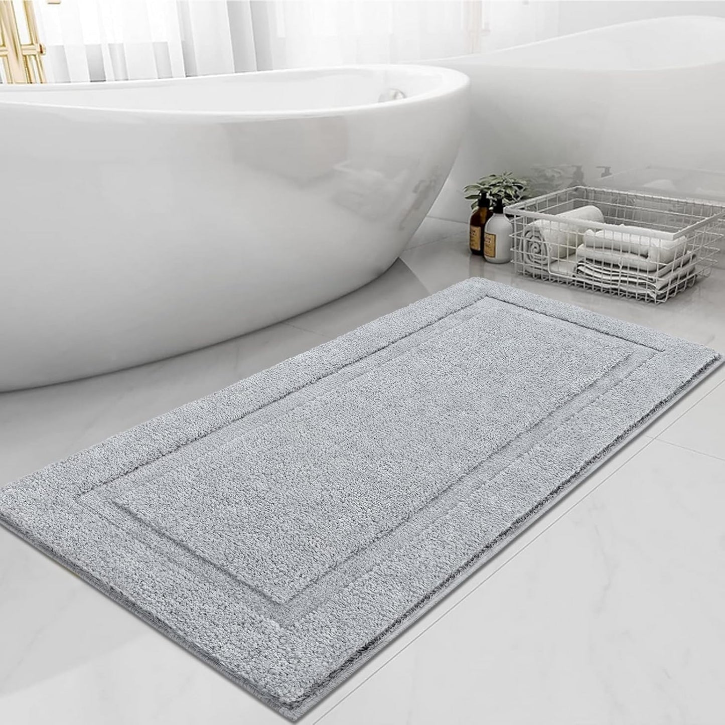 Super Soft Bathroom Rugs 24x60 Long Bath Mats Non Slip Grey