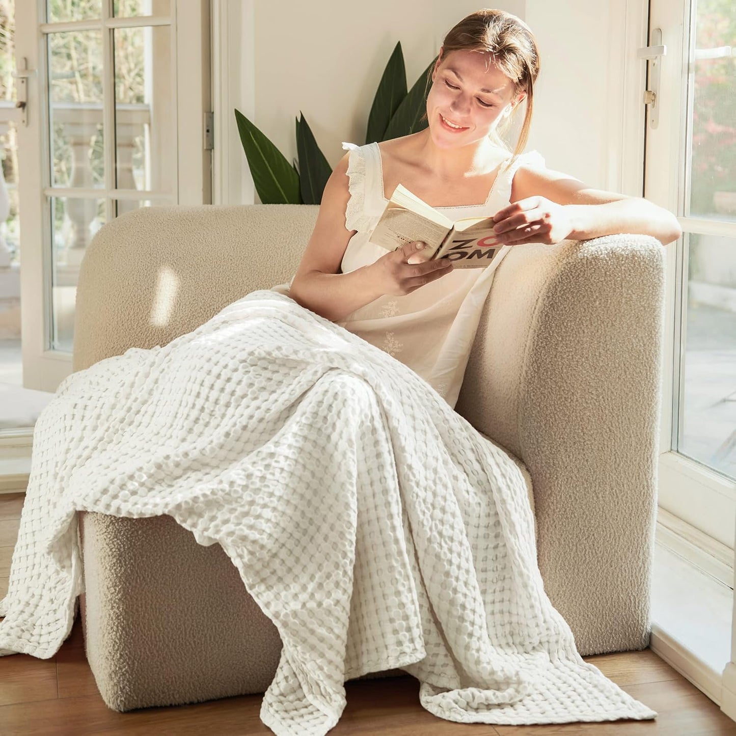 Bedsure Cooling Cotton Waffle Twin XL Blanket for Hot Sleepers