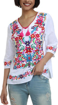 Women's Embroidered Mexican Shirt Short Sleeve Blouse - Colorful