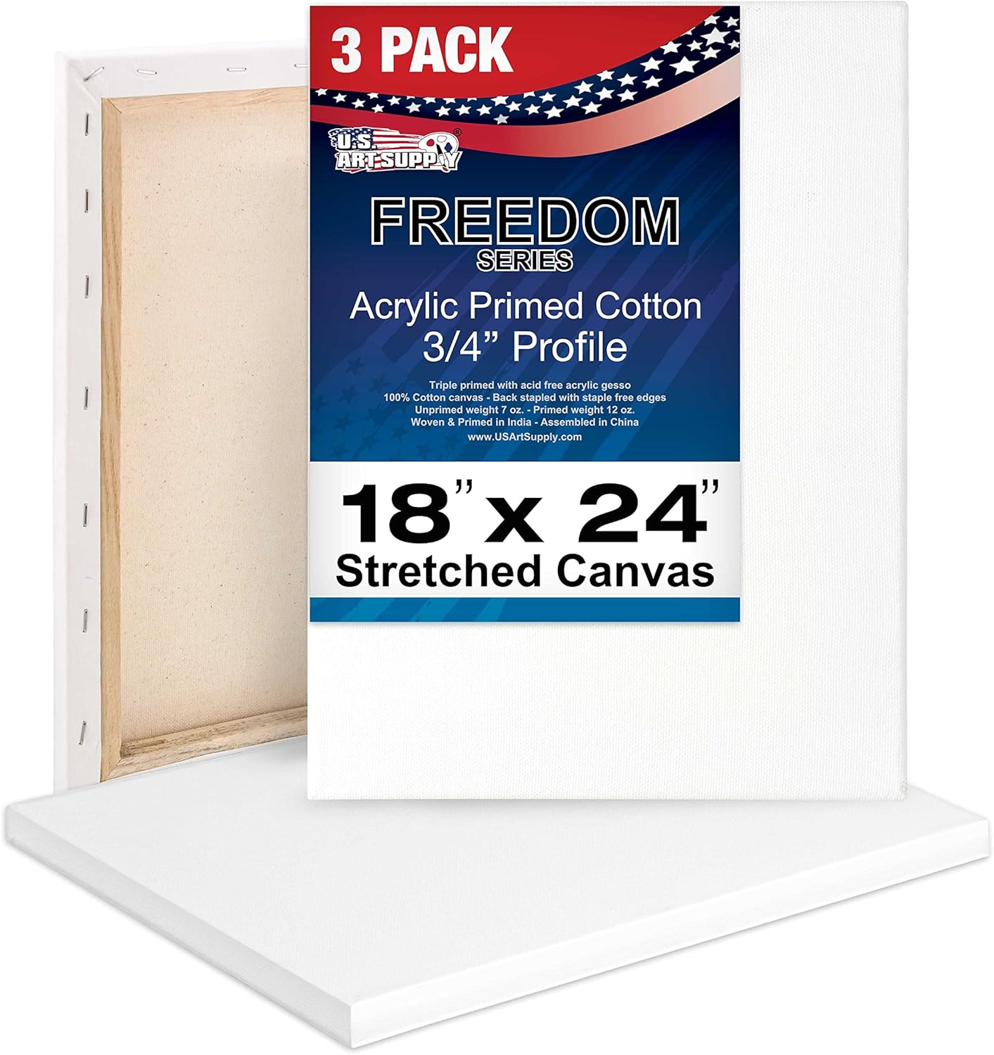 Professional Quality 18 x 24 inch Stretched Canvas 3-Pack