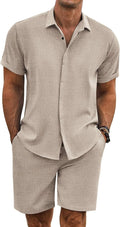 COOFANDY Men's Summer Beach Linen Shirt and Shorts Set - Lightweight