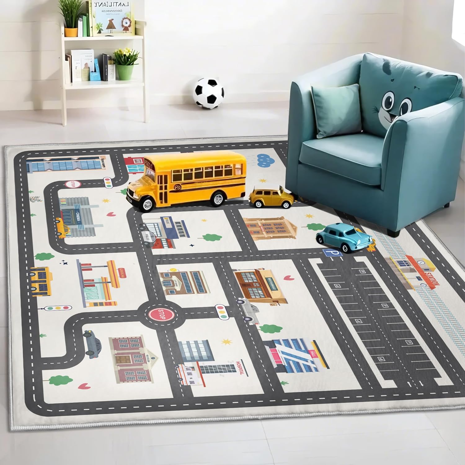 4x6ft Kids Town Road Play Rug - Interactive City Map Design