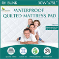RV Bunk Size Waterproof Mattress Pad 30x75 - Quilted Fitted Protector