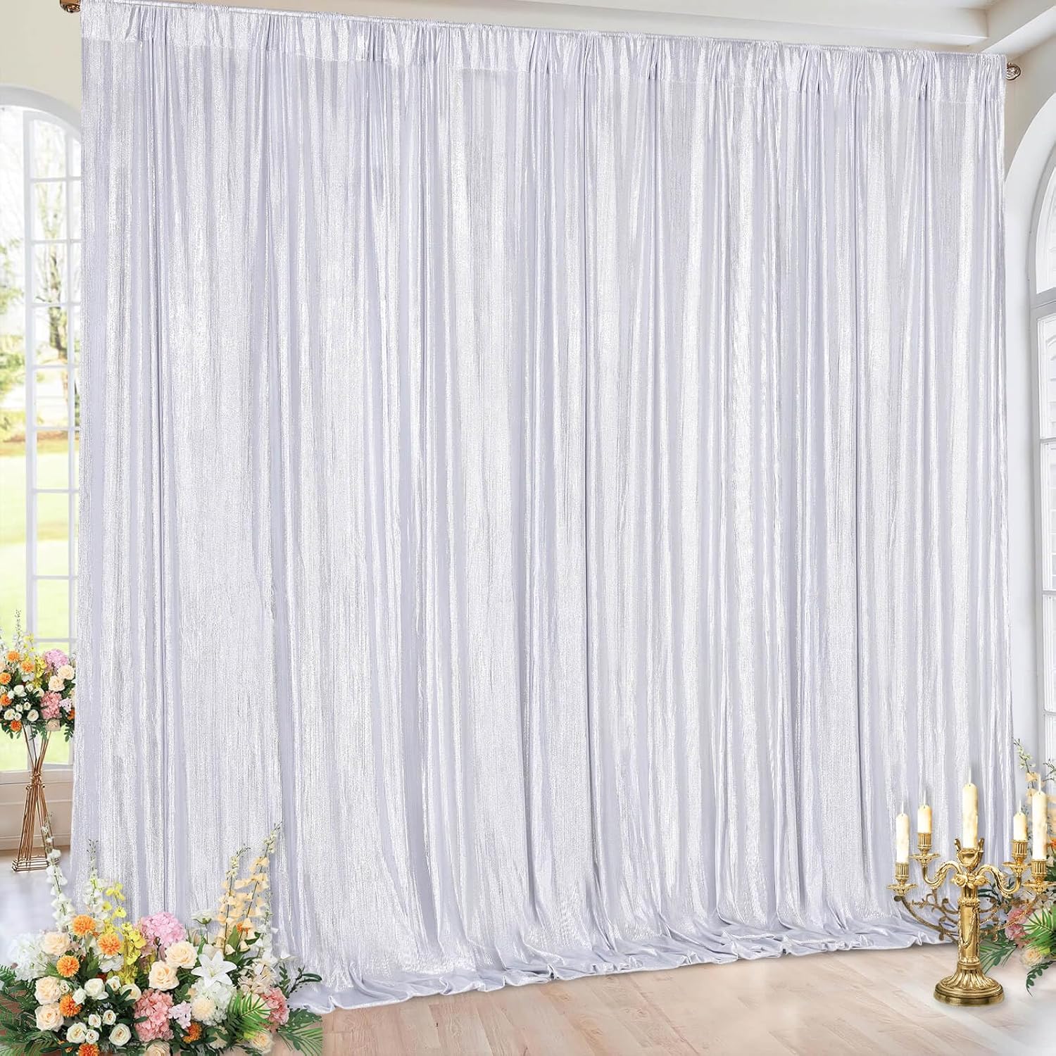 Silver Photo Backdrop Drapes for Stunning Party Decor