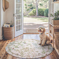 Round Rugs 5ft Ivory Botanical Birds Print - Machine Washable 5ft
