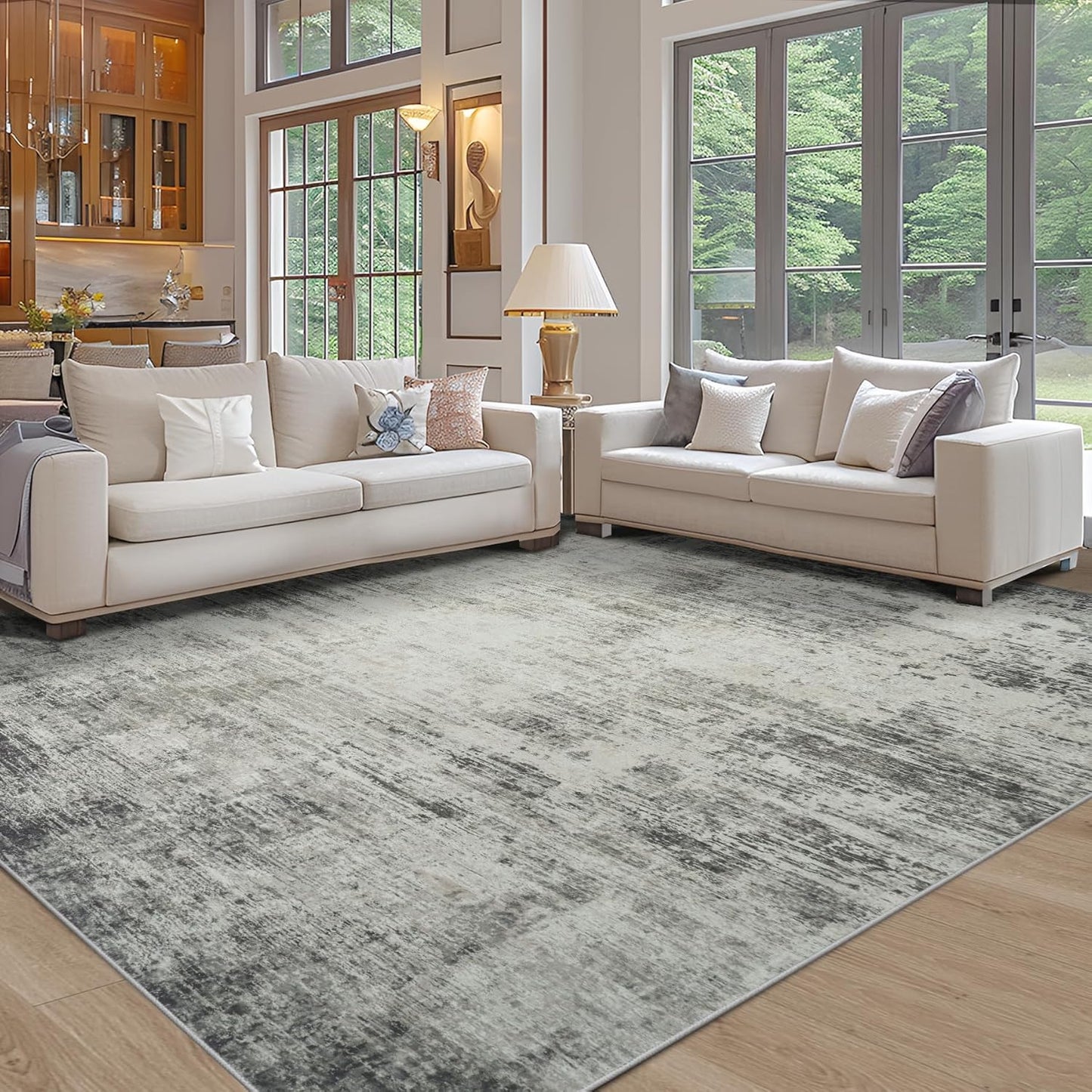 Abstract 9x12 Washable Area Rug for Living Room and Bedroom