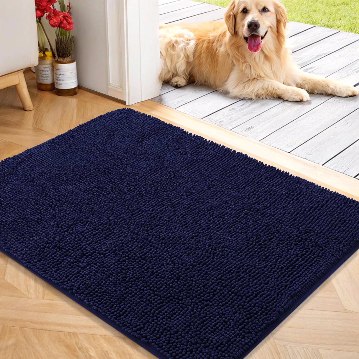 OLANLY Dog Door Mat for Muddy Paws - Absorbent Chenille Mat