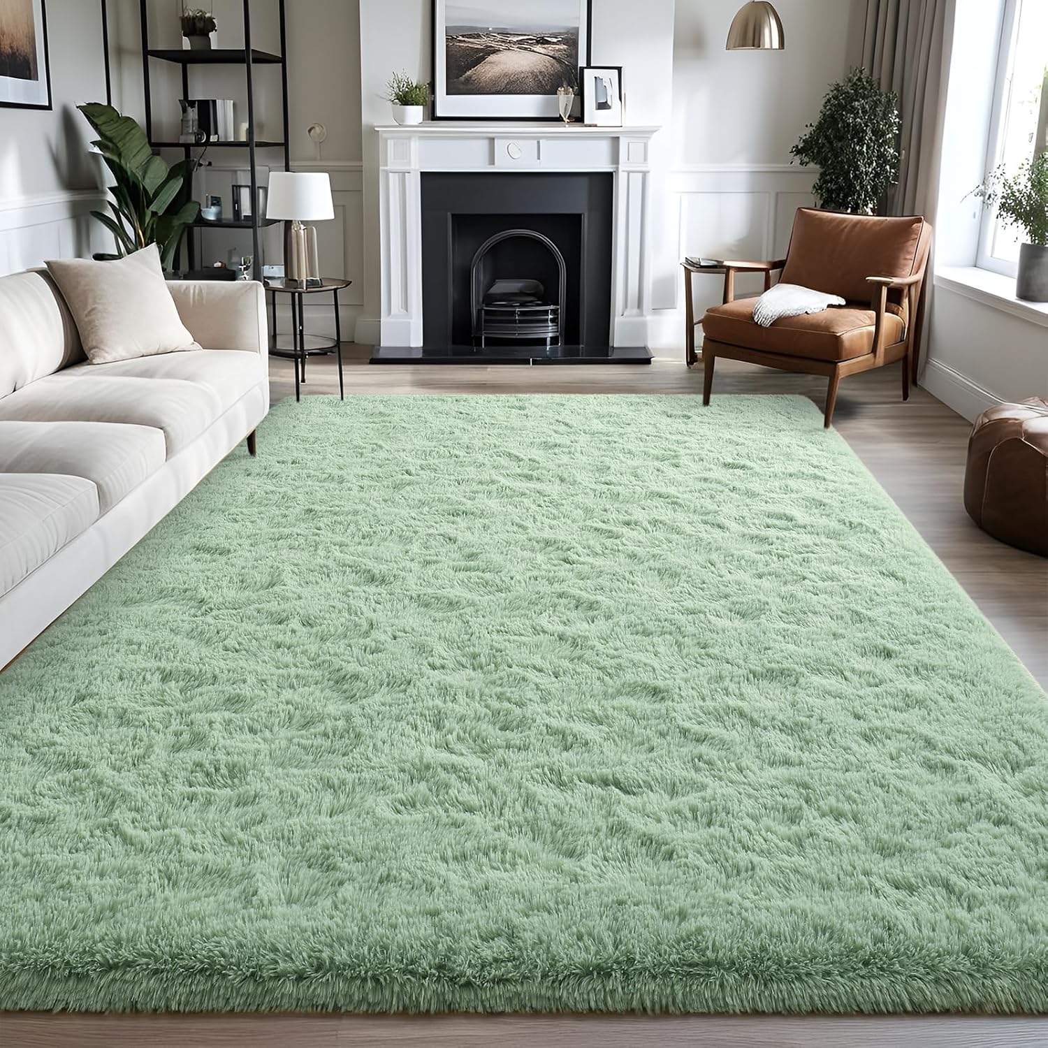 Soft Green Rugs for Bedroom - Fluffy 5x7 Indoor Plush Carpets