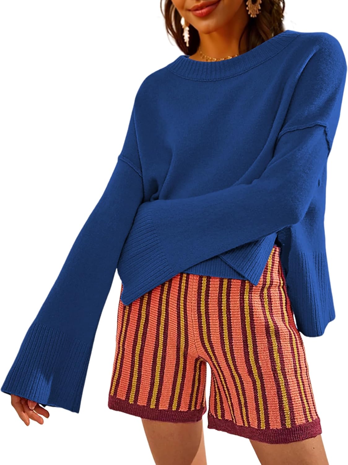 Womens Lightweight Sweaters with Bell-Style Sleeves for Comfort