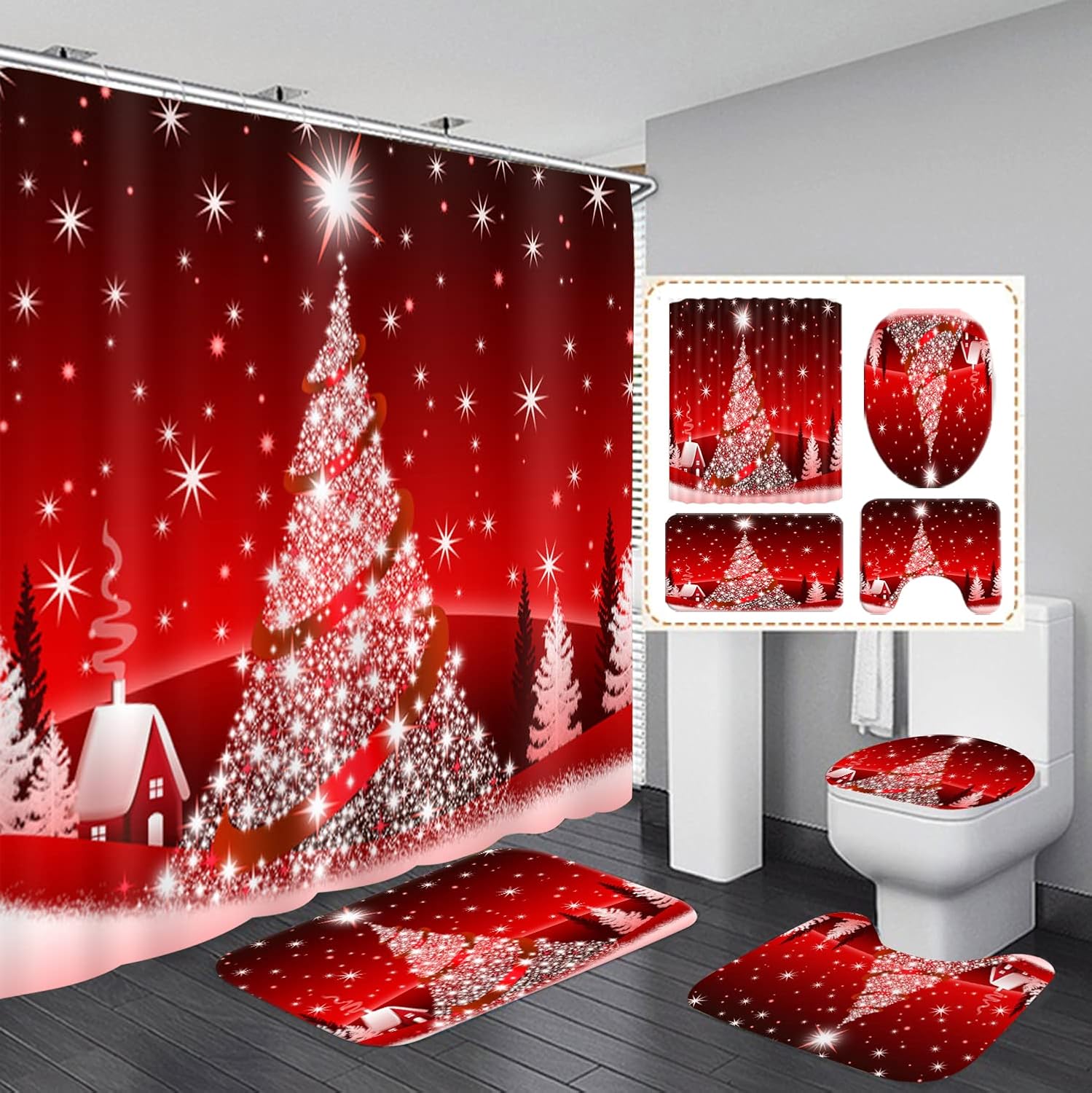 Sparkling Christmas Bathroom Set - Festive Red Combo!