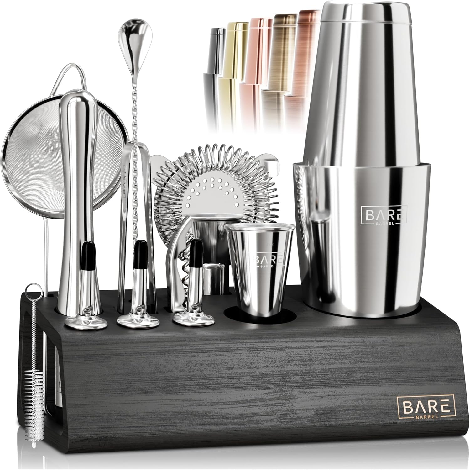BARE BARREL Mixology Bartender Kit | 14-Piece Cocktail Shaker Set + Recipe Cards