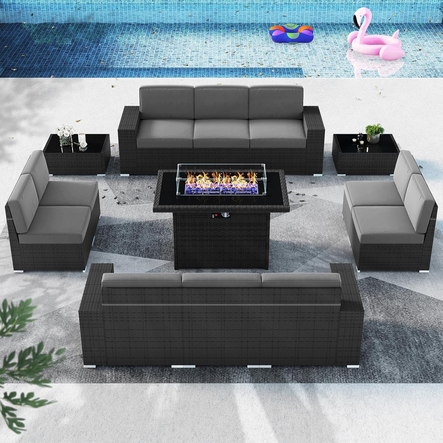 13 Pieces Patio Furniture Set with 44in Fire Pit Table for Comfort