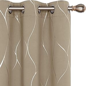 Deconovo Silver Wave Foil Printed Blackout Curtains for Comfort