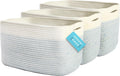 Blue/Off-White Cotton Rope Storage Baskets Set of 3 - 15x10x9
