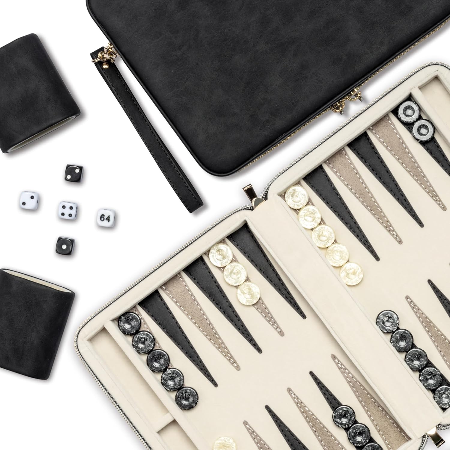 Backgammon Sets for Adults with Folding Leather Case for Travel