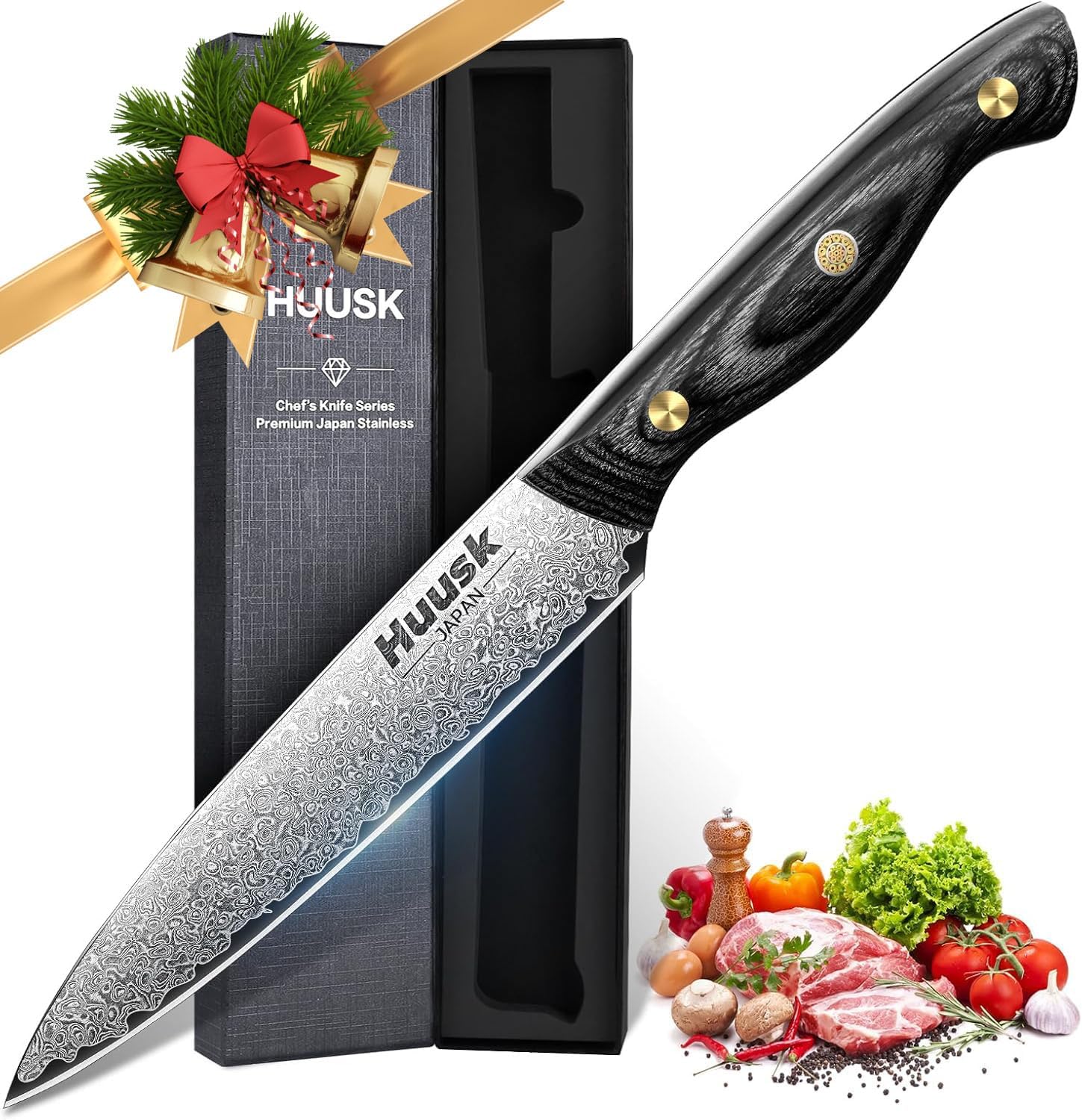 Huusk Damascus Kitchen Utility Knife - 5 Inch VG10 Chef Knife