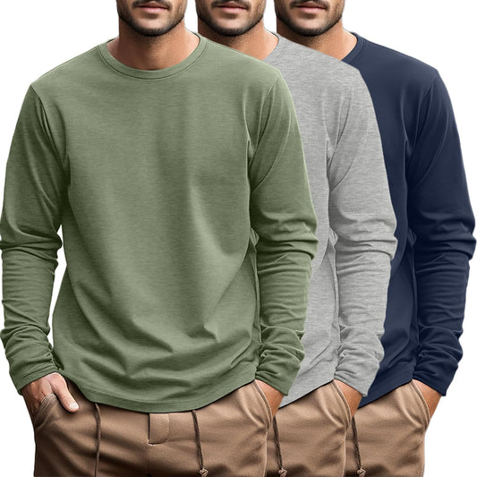 Ficerd Men's Big and Tall Long Sleeve Cotton Tee 3 Pack