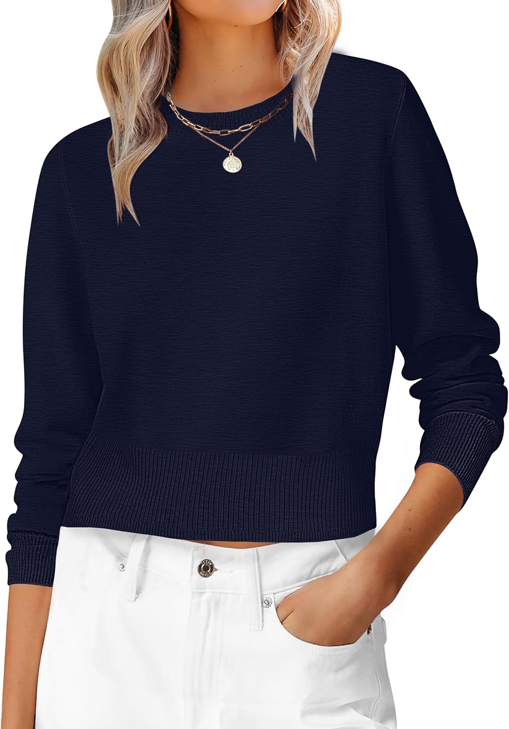 Womens Long Sleeve Cropped Sweater Tops for Fall Fashion 2025