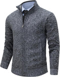 Mens Cardigan Sweater Full Zip Stand Collar - Warm, Soft Knit