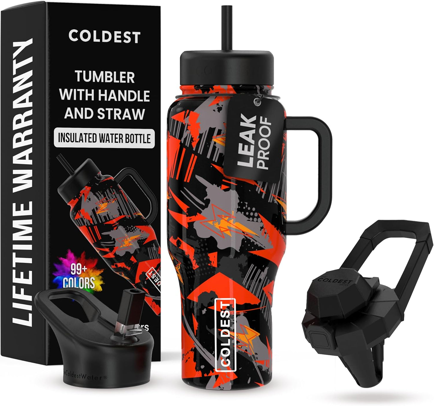 Coldest Tumbler with Handle and Straw - 36 oz Leak Proof Insulated