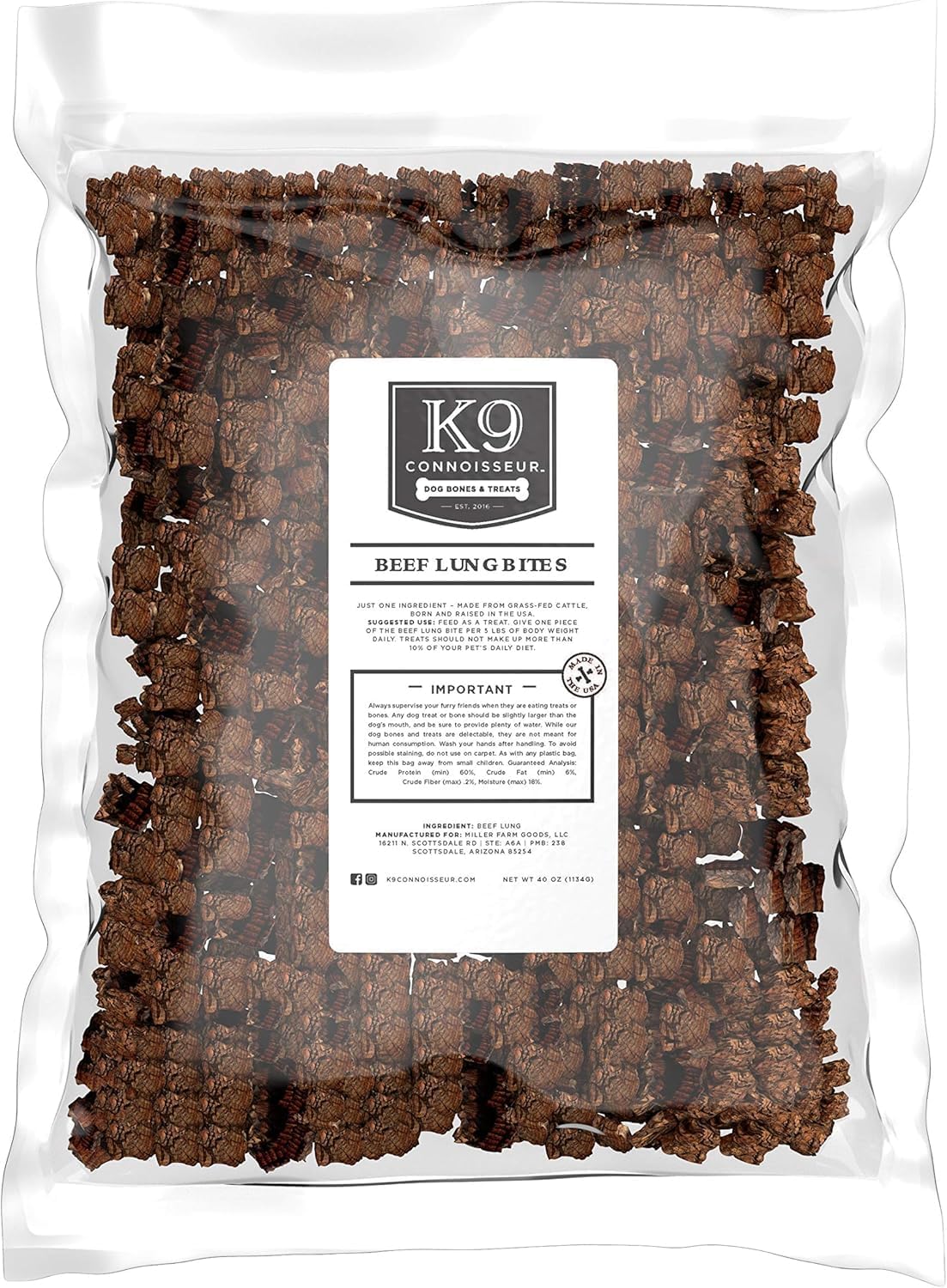 K9 Connoisseur Beef Lung Dog Training Treats - All Natural & Lean