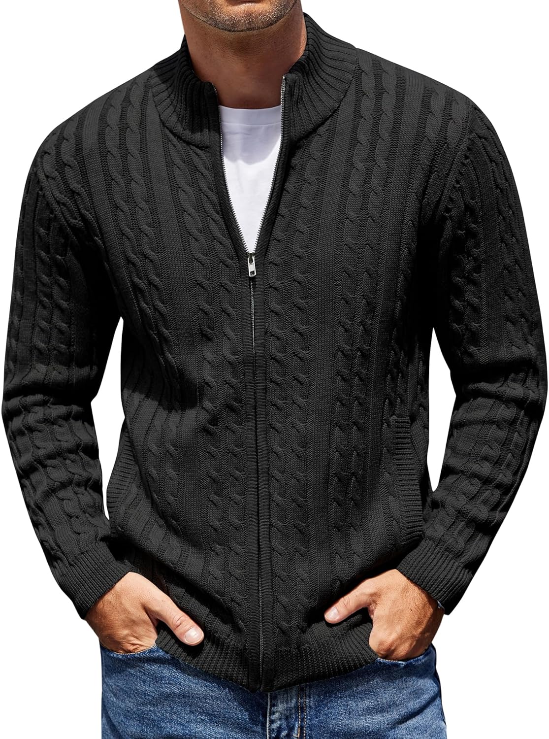 COOFANDY Men's Full Zip Cardigan Sweater for Stylish Comfort