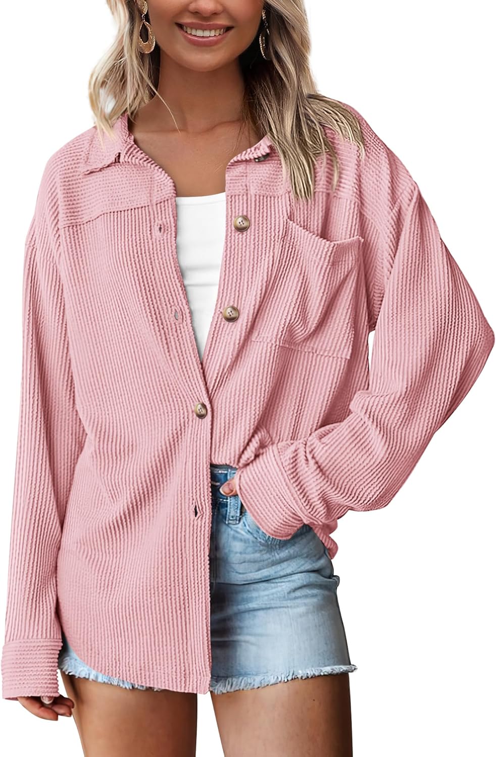 PRETTYGARDEN Women's Button Down Long Sleeve Oversized Shacket