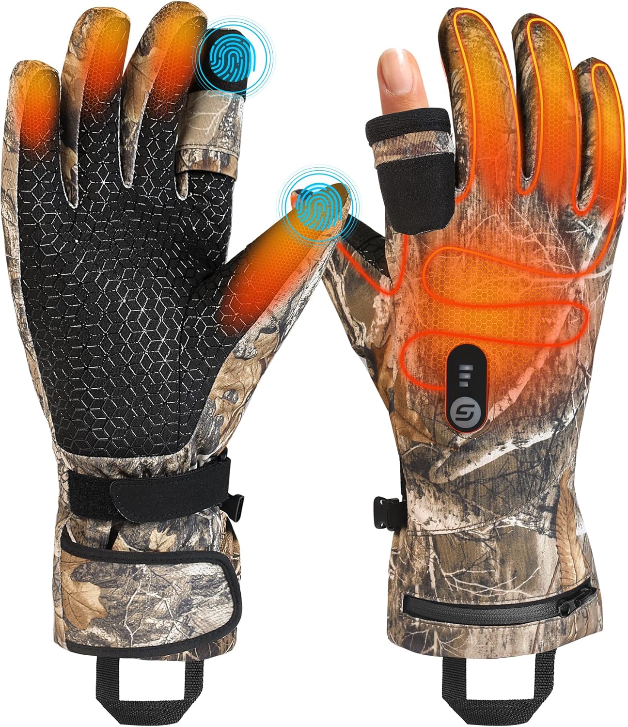 JS LifeStyle Heated Hunting Gloves: Light-Off Fingerless Design