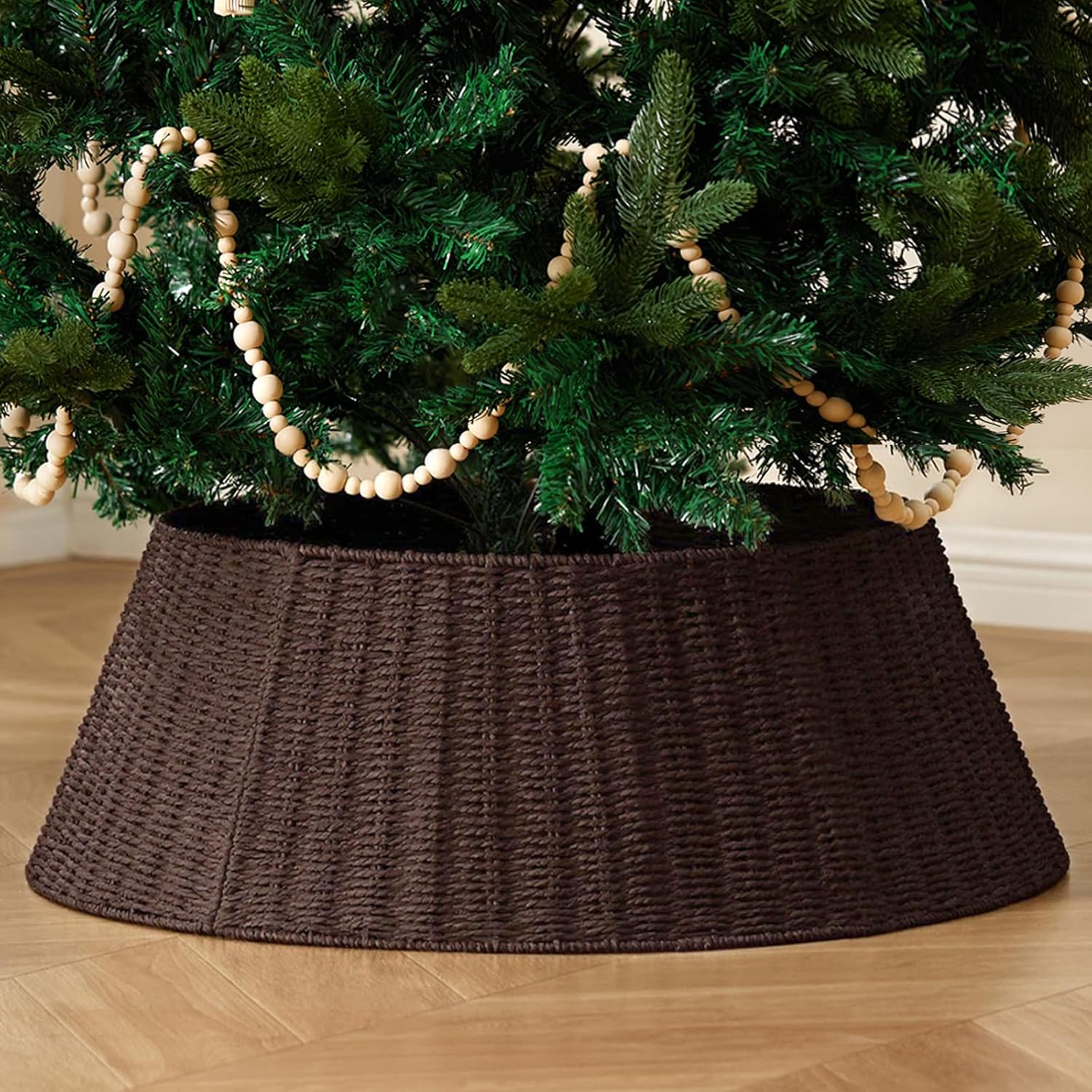 Rustic Farmhouse Christmas Tree Collar - 28Inch Wicker Base Cover