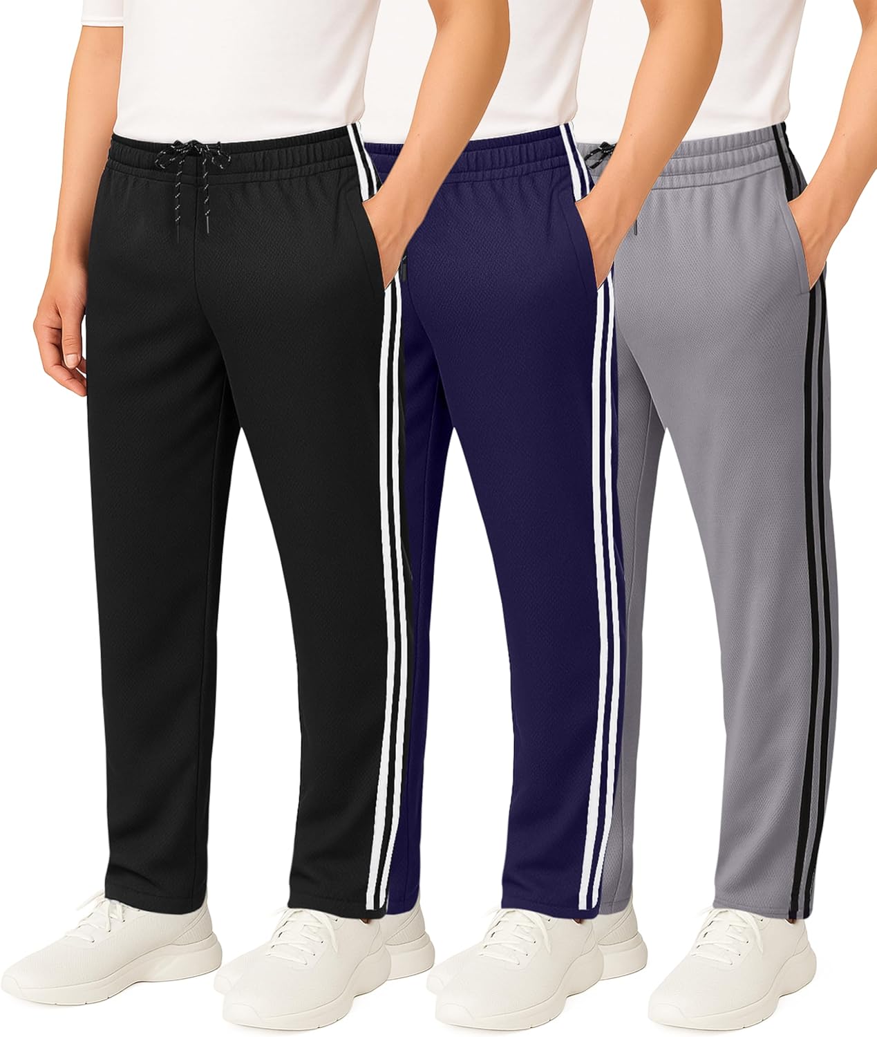 Boys' Mesh Open Bottom Active Sweatpants with Pockets & Drawstring