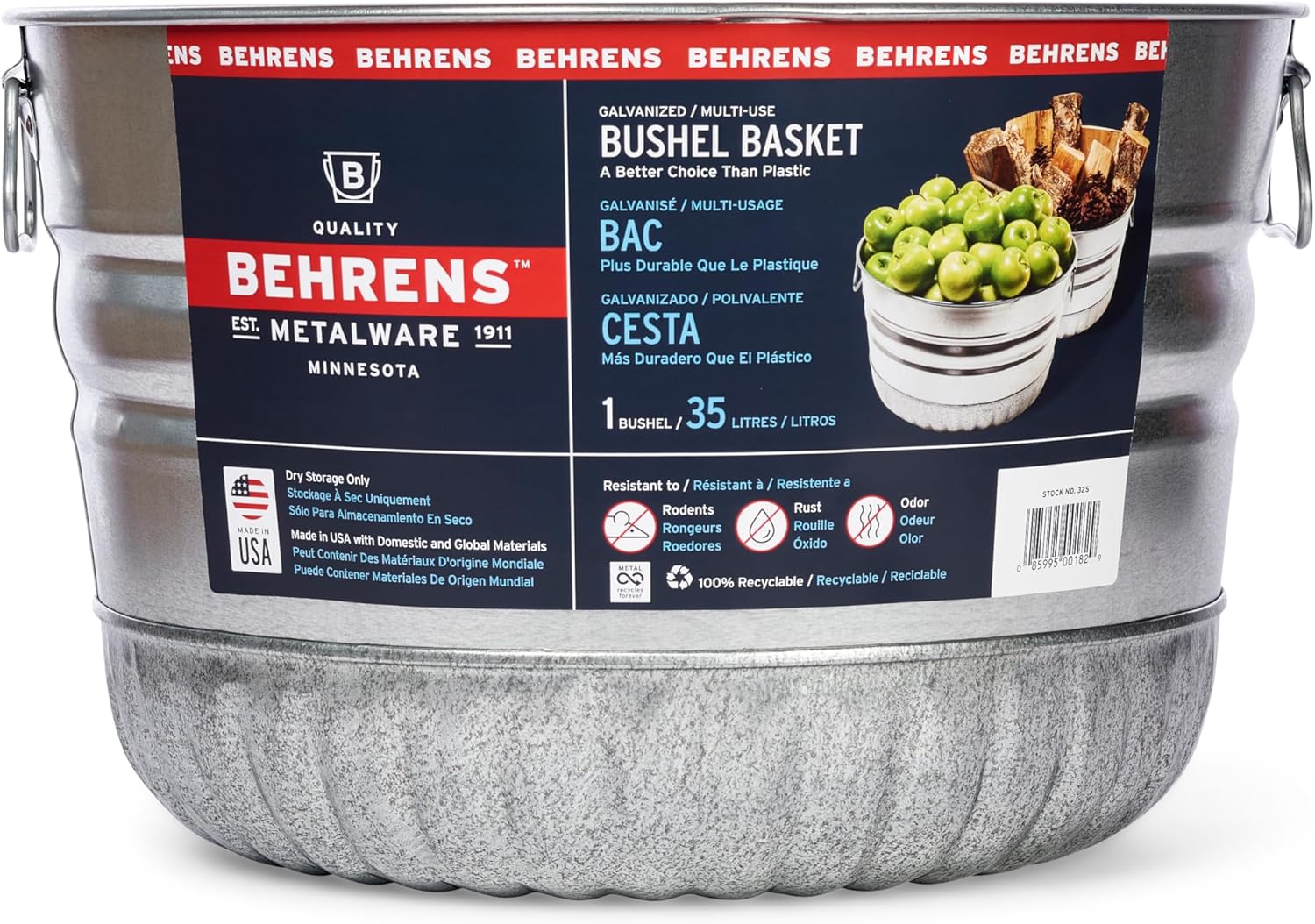 Behrens Galvanized Bushel Basket for Vintage Style Storage