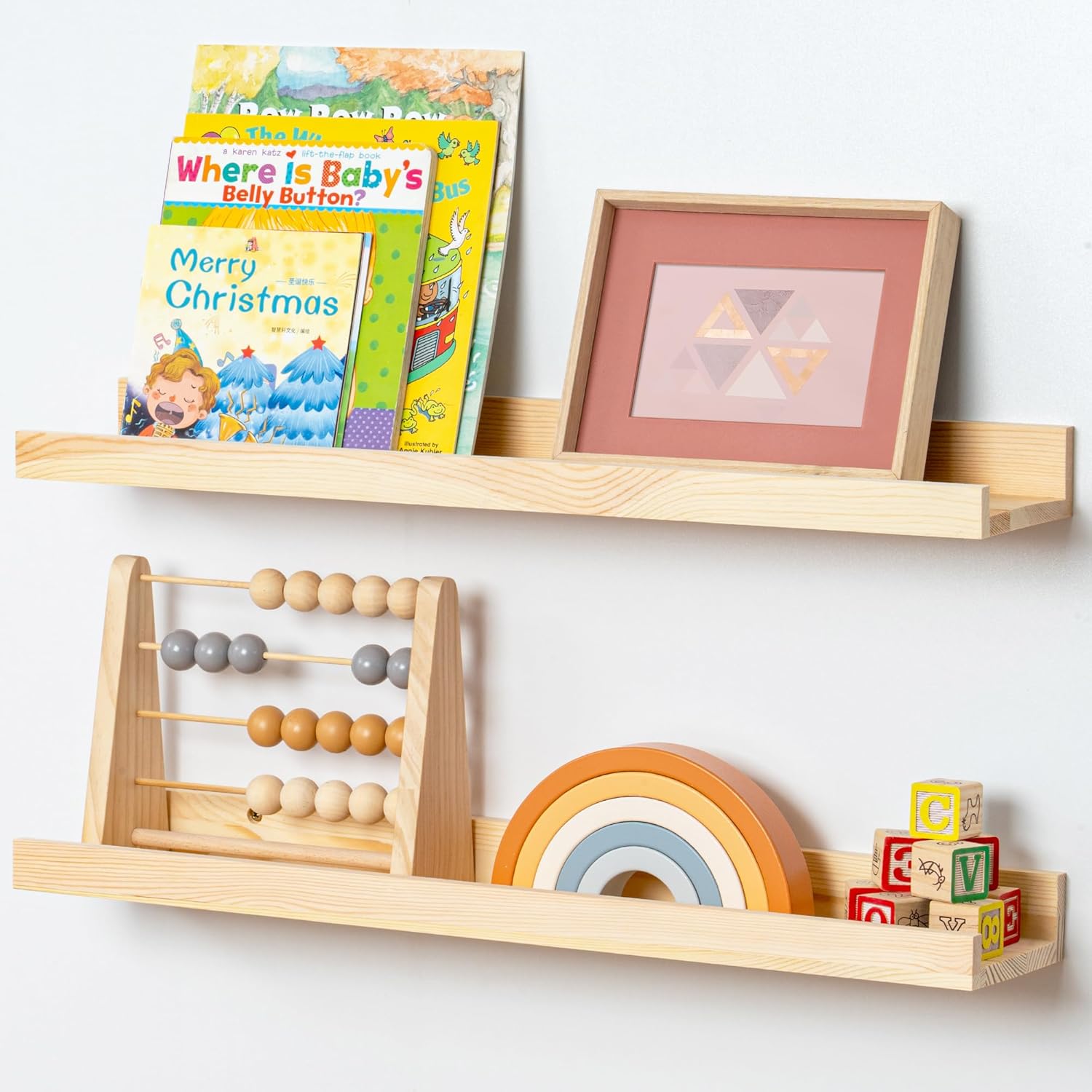 Picture Ledge Shelf for Wall - Solid Pine Wood Nursery Shelves
