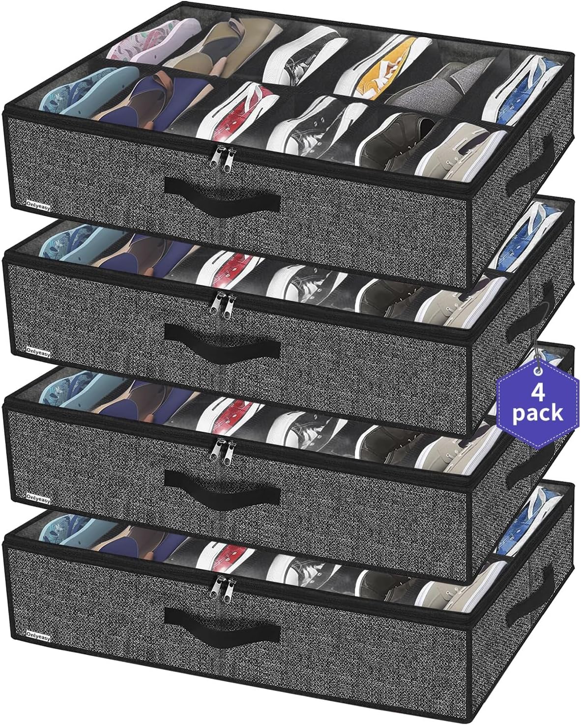 Onlyeasy Under Bed Shoe Storage Organizer for Closet, 4 Pack