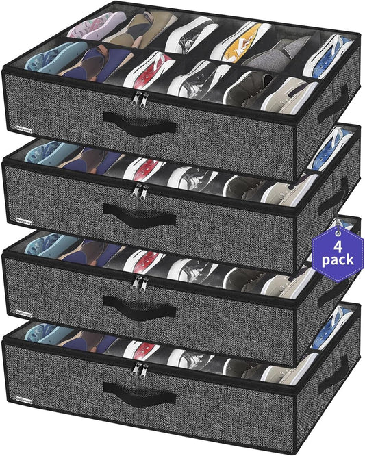 Onlyeasy Under Bed Shoe Storage Organizer for Closet, 4 Pack