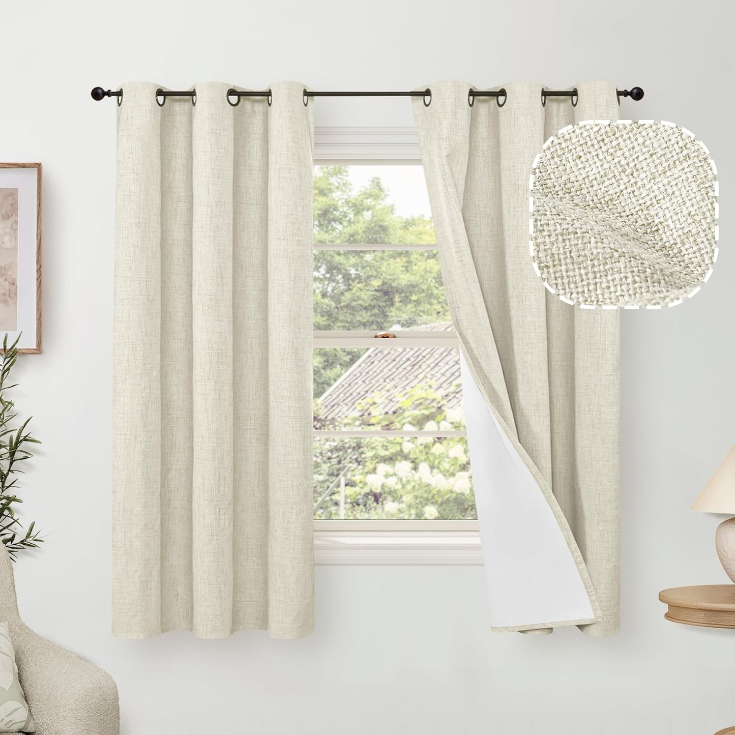 Linen Blackout Curtains for Bedroom Narrow Window - Thermal Insulated