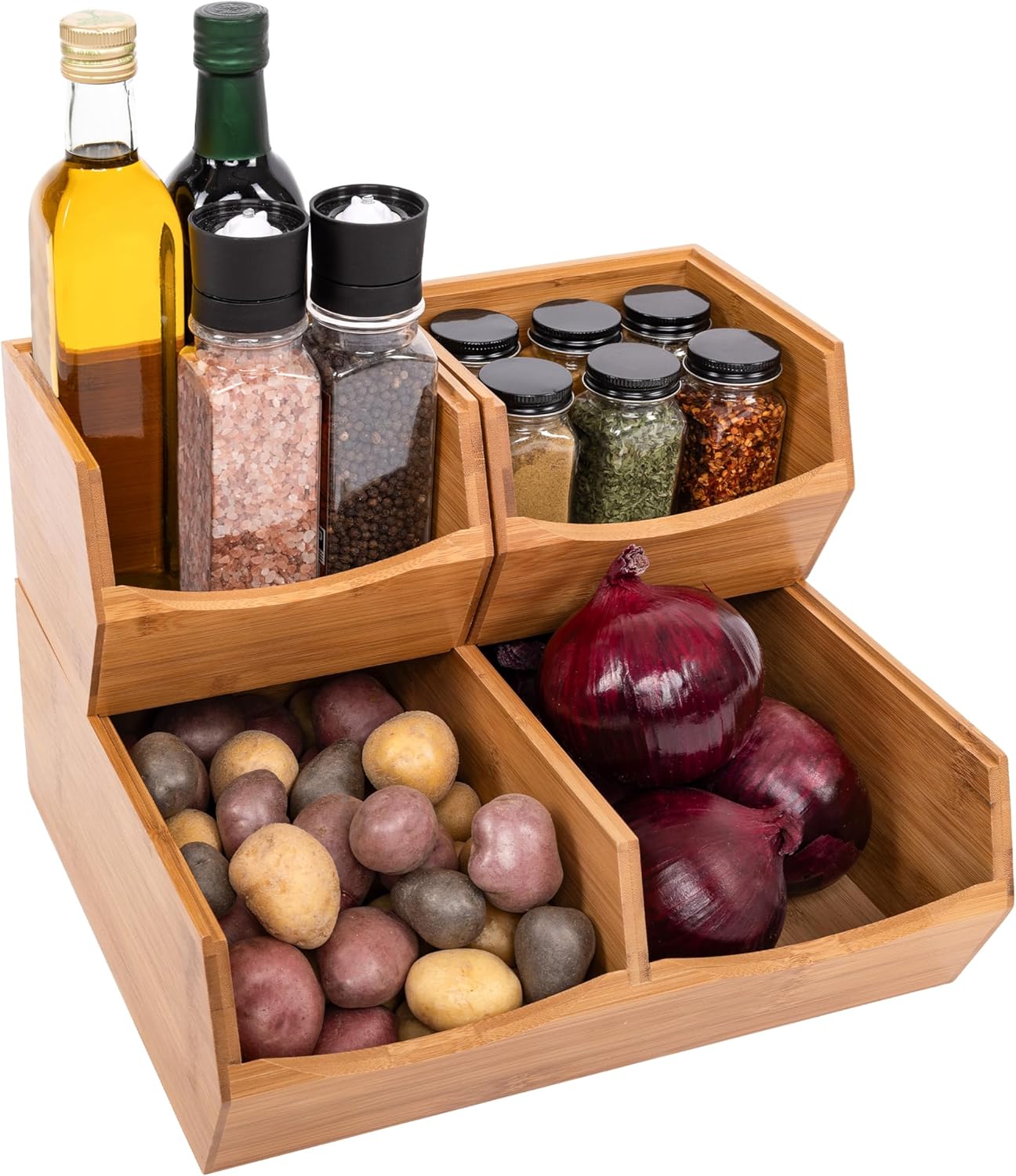 Bamboo Premium Organizer Storage Bins for Kitchen and Office