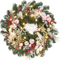 Red White Christmas Candy Wreath with Lights - Prelit 22in Holiday