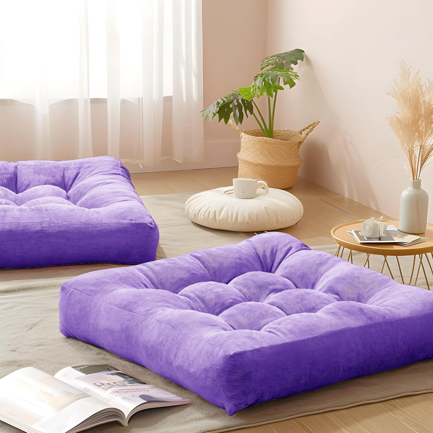 Square Tufted Corduroy Floor Cushions for Meditation 22x22ft