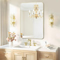 24x36 Rounded Rectangle Bathroom Mirrors Over Sink in Gold - Modern