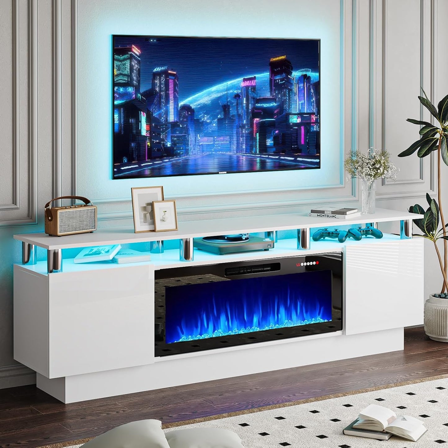 PRETZI 70 Luxury Fireplace TV Stand - Perfect for 80 TVs